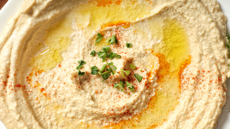 Close up of hummus plate