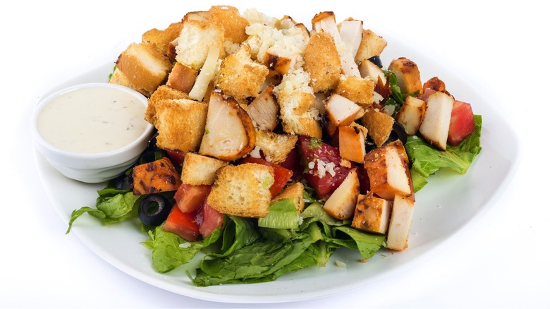 Pizza Hut salad with a side of ranch