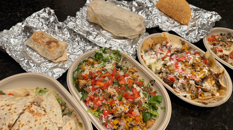 Moe's Southwest Grill menu items on black counter