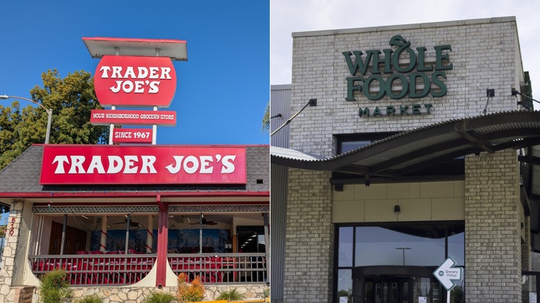 Exterior signs for Trader Joe's and Whole Foods