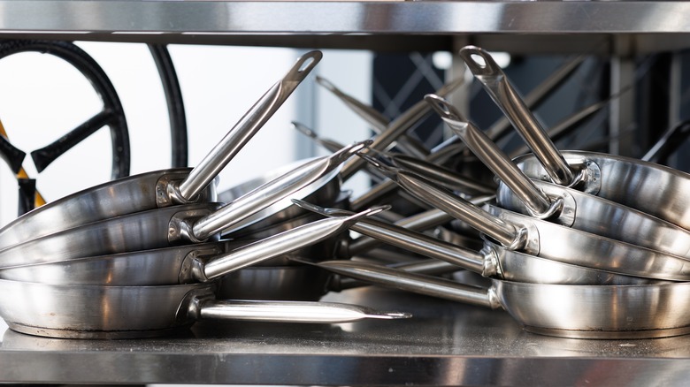 Stack of stainless steel pans