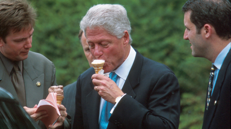Bill Clinton eating an ice cream cone