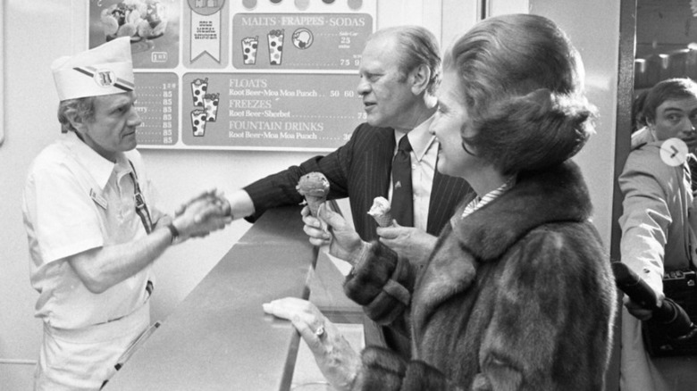 President and Betty Ford stopping for an ice cream in New Hampshire in 1976
