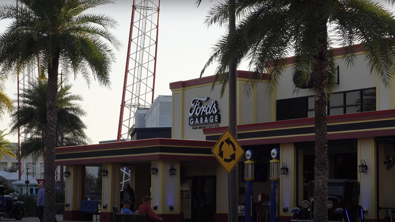 Exterior of Ford's Garage restaurant in Disney Springs