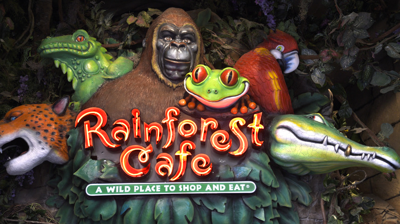 Rainforest Cafe sign with jungle animals
