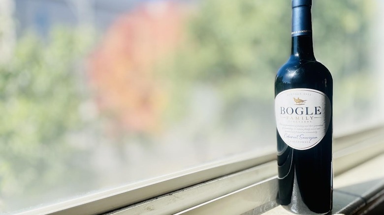 Bottle of Bogle Family Vineyards Cabernet Sauvignon sitting on ledge