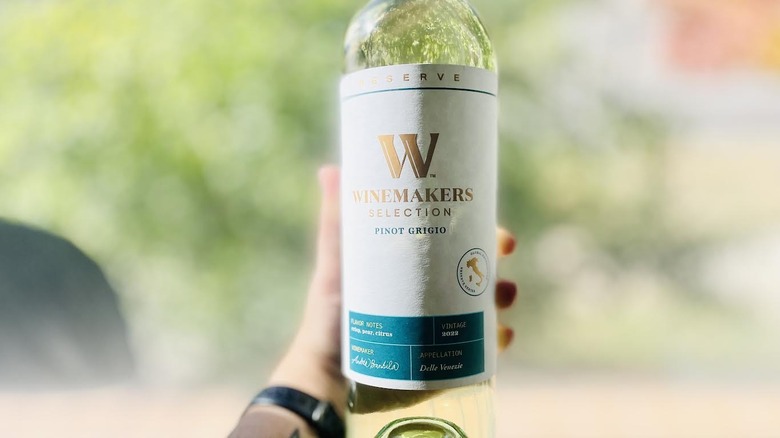 Hand holding bottle of Winemakers Selection Reserve Pinot Grigio