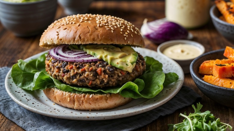 a black bean burger put together