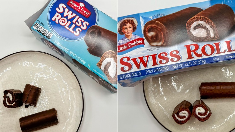 Swiss roll boxes with product on plates
