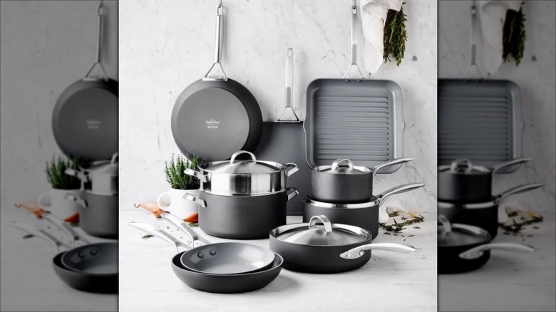 GreenPan cookware pans on white counter