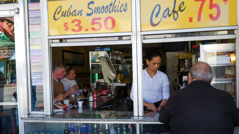 A Cuban coffee bar front on Calle Ocho in Little Havana.