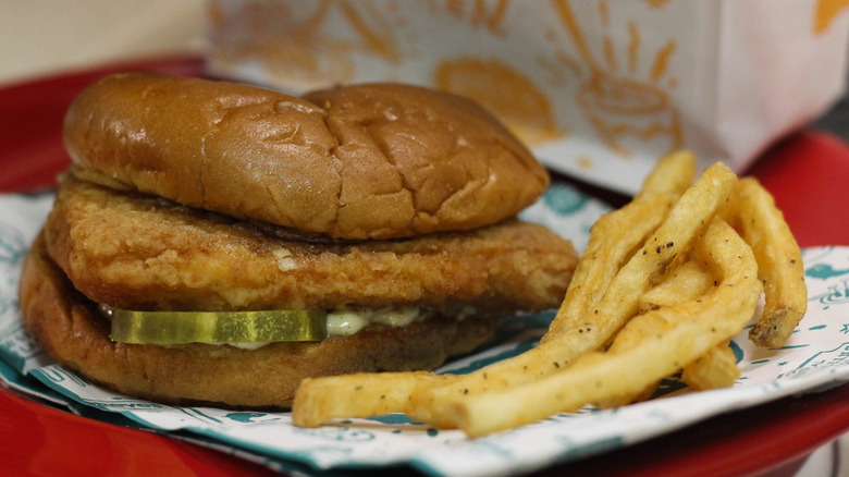 Popeyes Flounder Fish Sandwich with fries