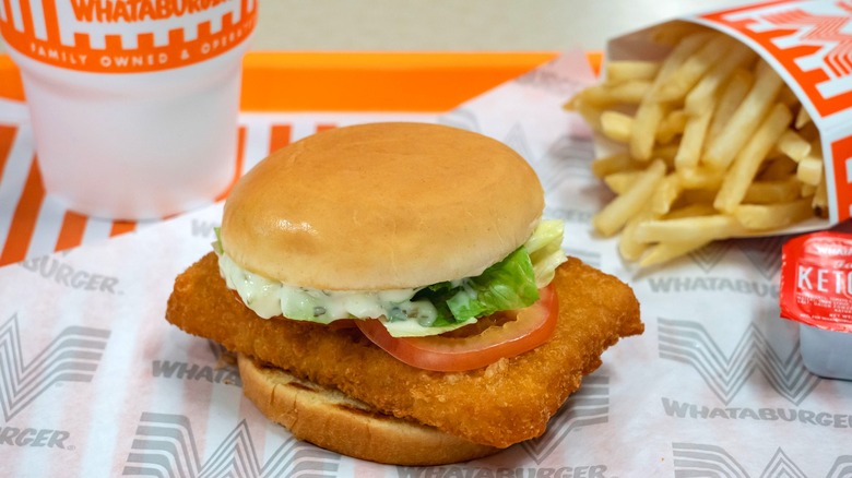 Whatacatch sandwich with fries and drink