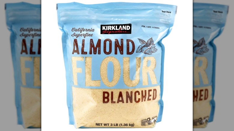 a bag of Kirkland Almond Flour on a white background