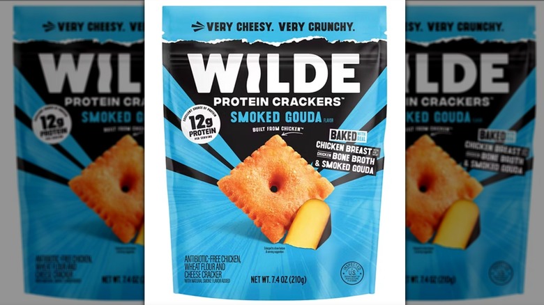 A bag of Wilde Smoked Gouda Protein Crackers