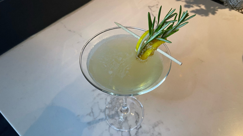 The Bee's Knees Martini from Bonefish Grill on a marble background