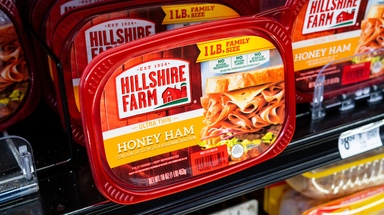 Packet of Hillshire Farm honey ham at the grocery store.