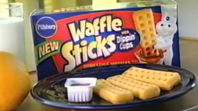 Waffle Sticks on a plate next to a packet of dip as seen in a commercial