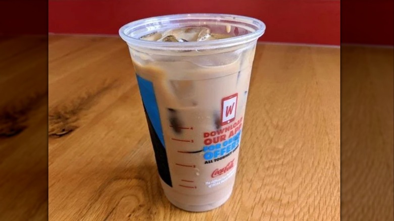 A Frosty-ccino on a wooden table
