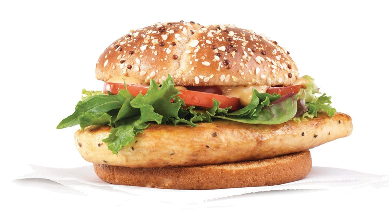 A Wendy's Grilled Chicken sandwich on a white background
