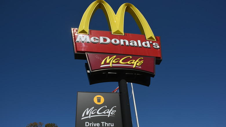 Clontarf, Queensland, Australia - August 21 2018: Tower sign for McDonalds fast food and McCafe in Snook Street.