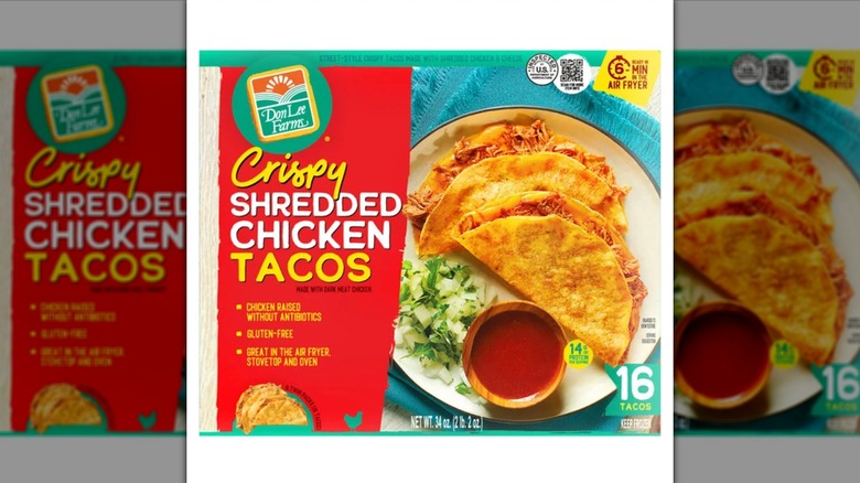 Box of Don Lee Farms Crispy Shredded Chicken Tacos