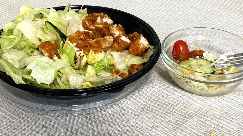 Bojangles Cajun Chicken Filet Salad and sample in a bowl