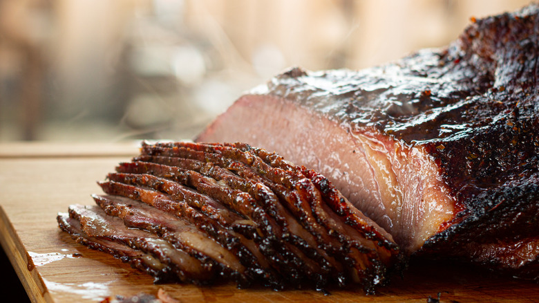 BBQ brisket, partially sliced