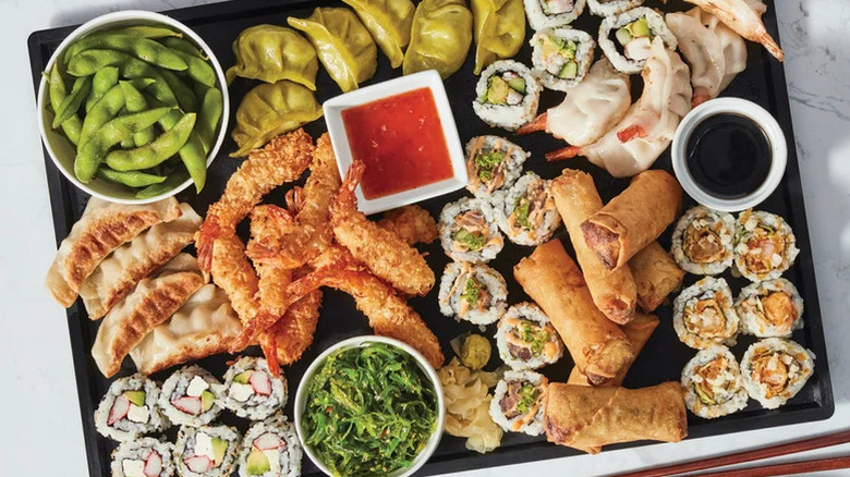 platter of sushi and seafood