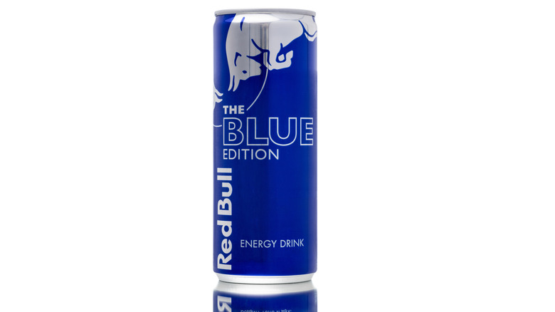 A can of Red Bull's Blue Edition blueberry flavor