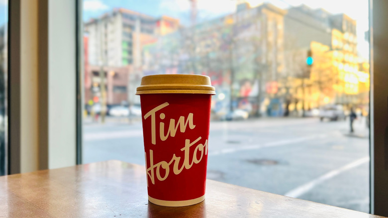 Picture of Tim Hortons cup on table