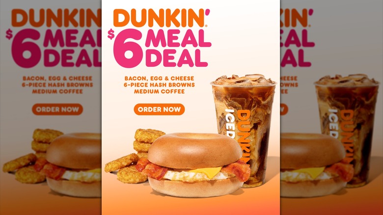 Dunkin' $6 meal deal flyer with sandwich, hash browns and drink