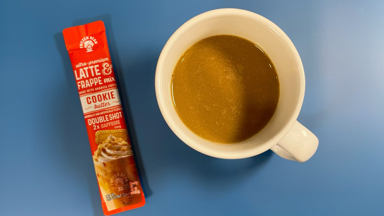 Frozen Bean's cookie butter flavored latte in a cup