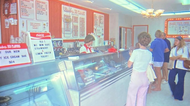 A vintage photo of a Bresler's 33 Flavors ice cream shop