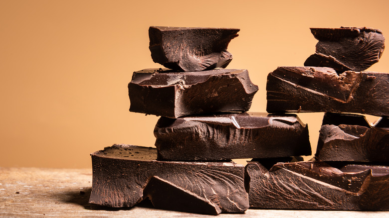 A close-up shot of broken chocolate chunks