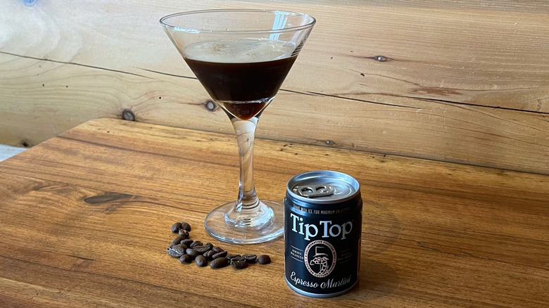 A Tip Top espresso martini shaken and poured into a martini glass