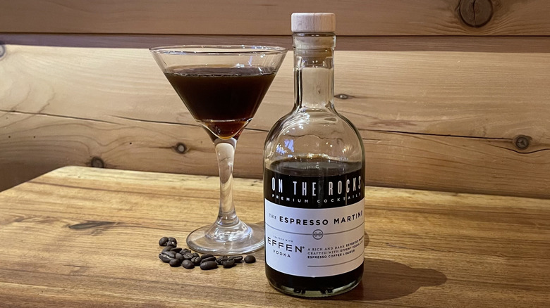 An On The Rocks espresso martini poured into a martini glass