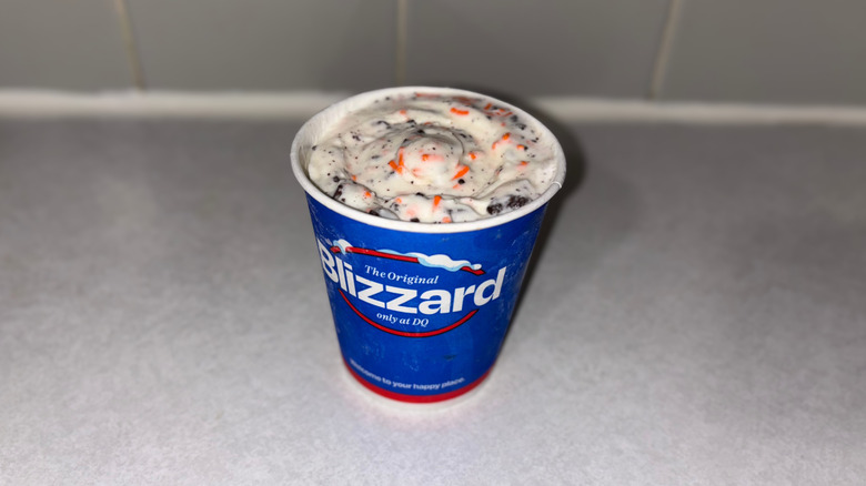 A vanilla Cookie Jar blizzard with Oreos and sprinkles