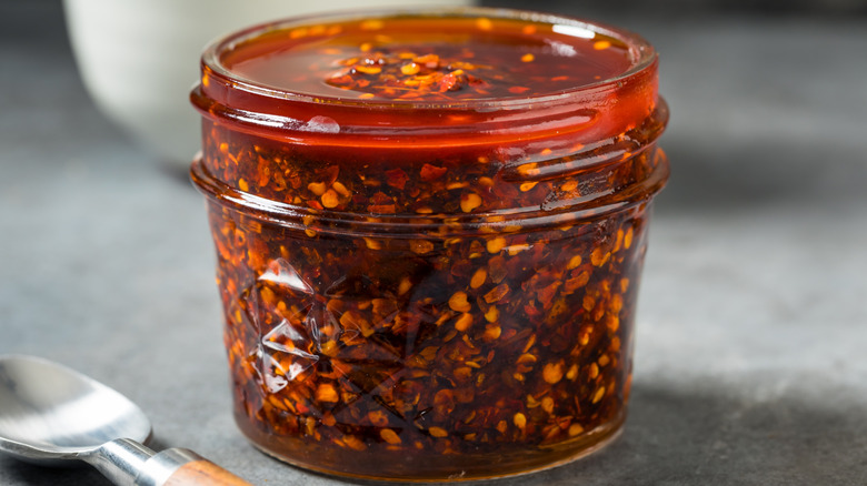 Jar of homemade chili crisp.