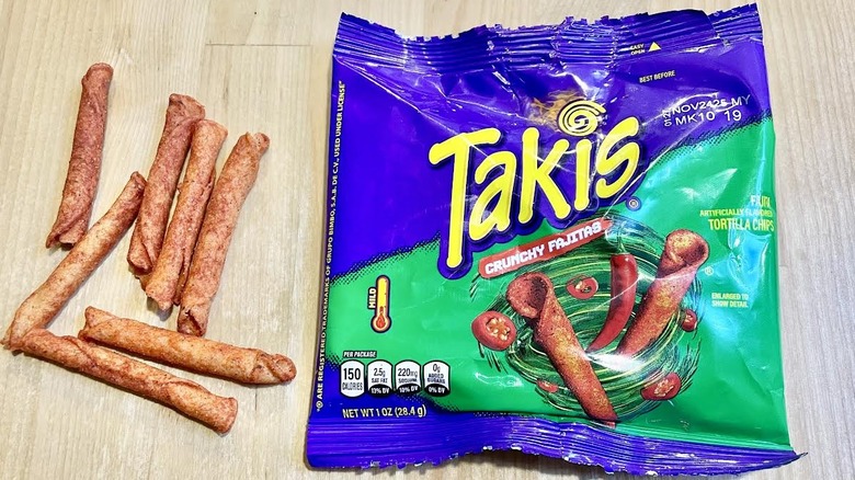 Bag of Takis Crunchy Fajitas with chips alongside