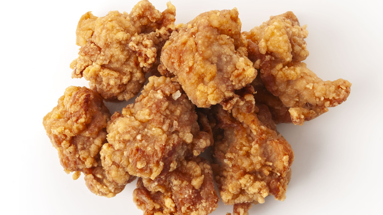 A pile of karaage on a white background