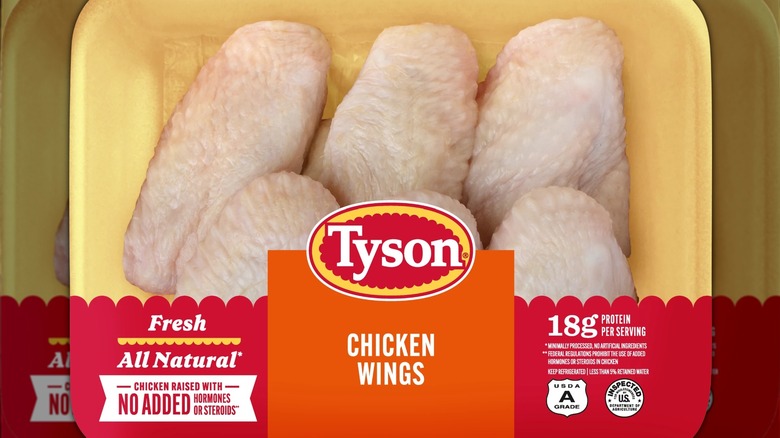 A package of Tyson Chicken Wings with 6 wings within