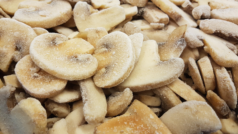 close up of frozen sliced mushrooms