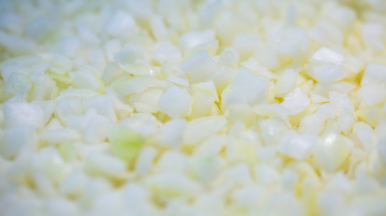 close up of frozen chopped onion