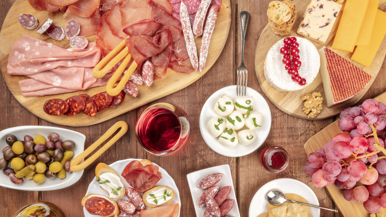 Charcuterie platters on a wooden table