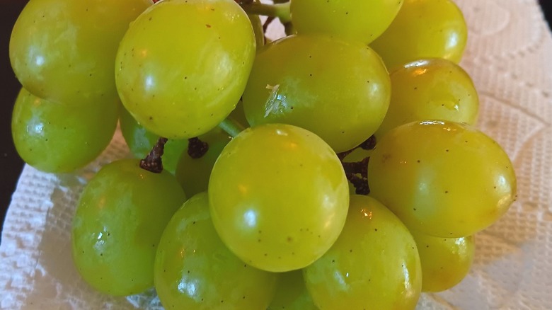 Autumncrisp green grapes on napkin