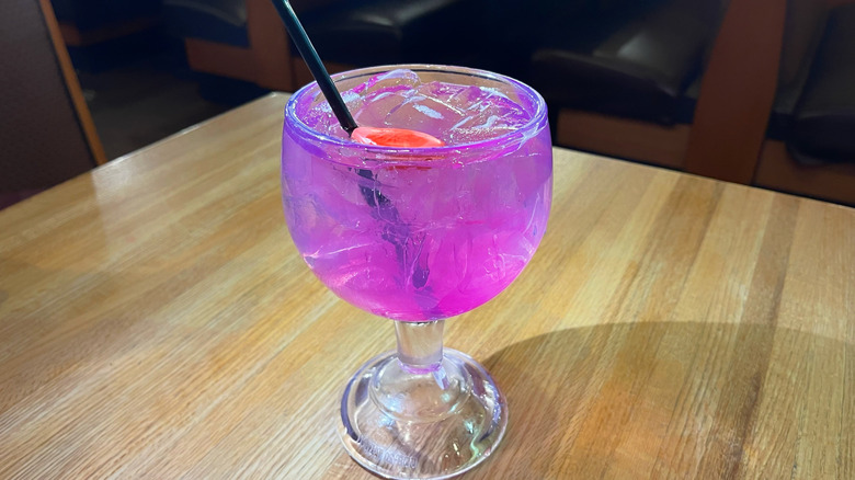 The Perfect Pricky Pear Margarita from Applebee's in a mucho goblet