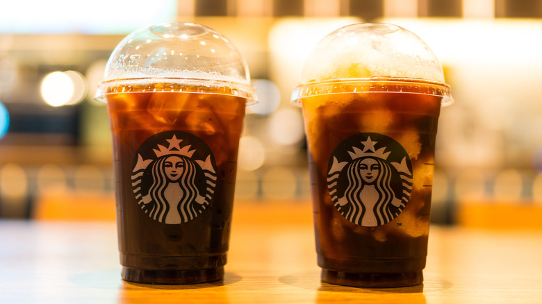 Two Starbucks Cold Brews on table inside store