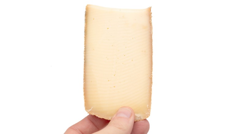 person holding piece of raclette