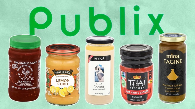 Several international foods from Publix against a green background